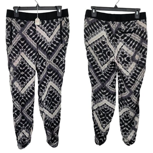 Hurley Pants Joggers Loungewear Elastic Waist Tapered Cuffed Hem Print Black S - Picture 1 of 7